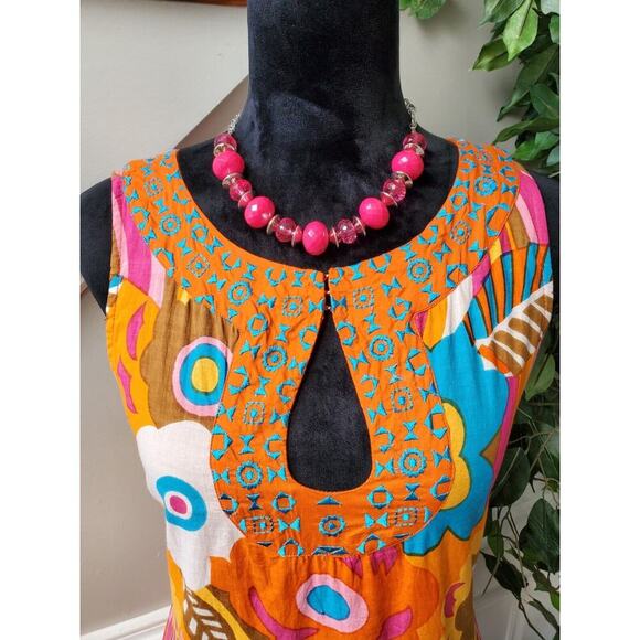 Sabby Anand Women's Orange Cotton Round Neck Sleeveless Knee Length Dress S - Picture 2 of 10